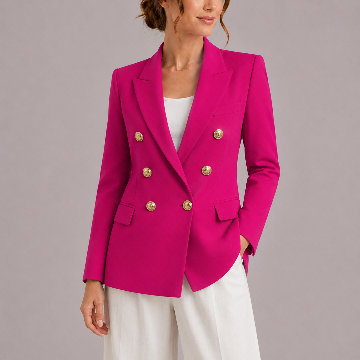 Freya | Women's Elegant Double-Breasted Blazer with Gold Buttons – Timeless Tailored Jacket
