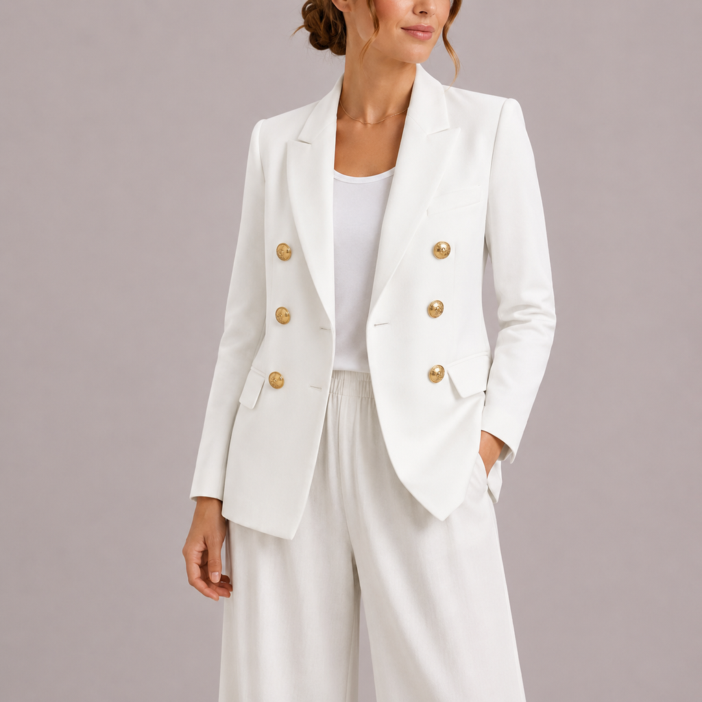 Freya | Women's Elegant Double-Breasted Blazer with Gold Buttons – Timeless Tailored Jacket