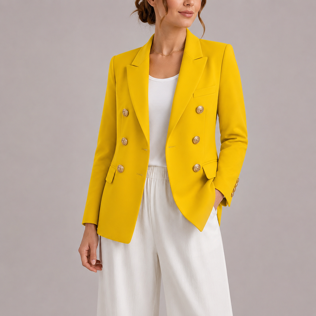 Freya | Women's Elegant Double-Breasted Blazer with Gold Buttons – Timeless Tailored Jacket