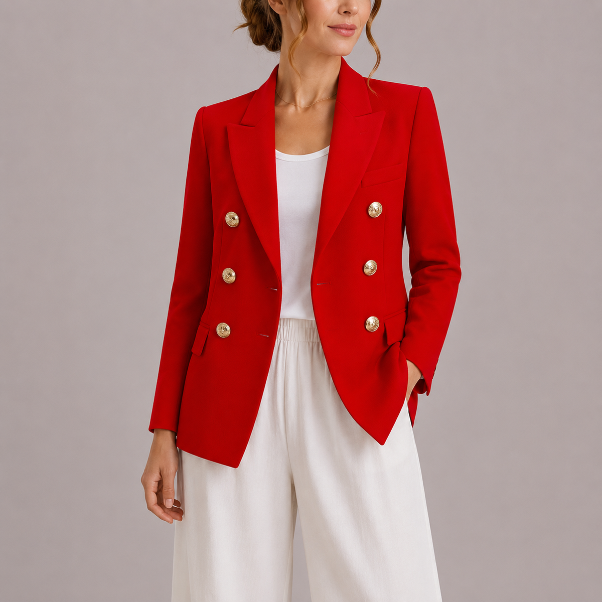 Freya | Women's Elegant Double-Breasted Blazer with Gold Buttons – Timeless Tailored Jacket