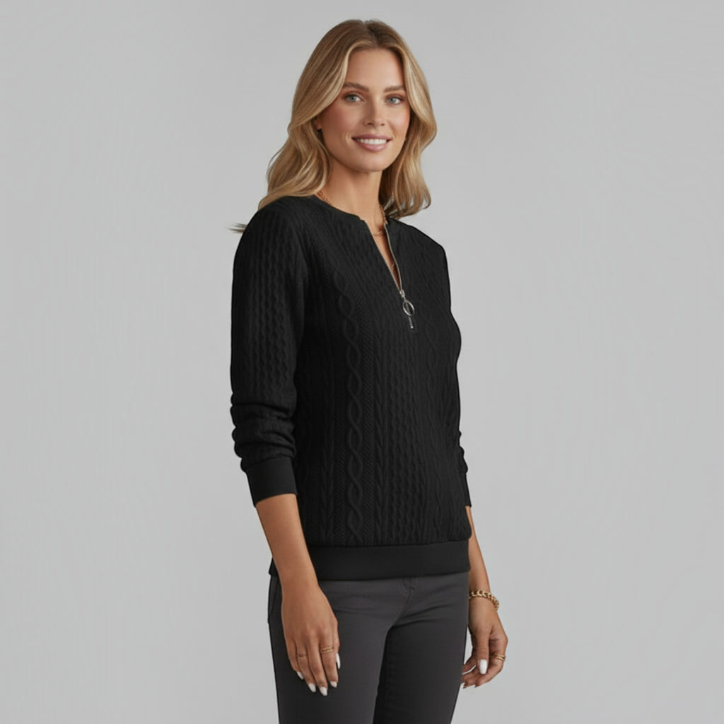 Ellmont London | Women's Quarter Zip Cable Knit Sweater for Everyday Wear