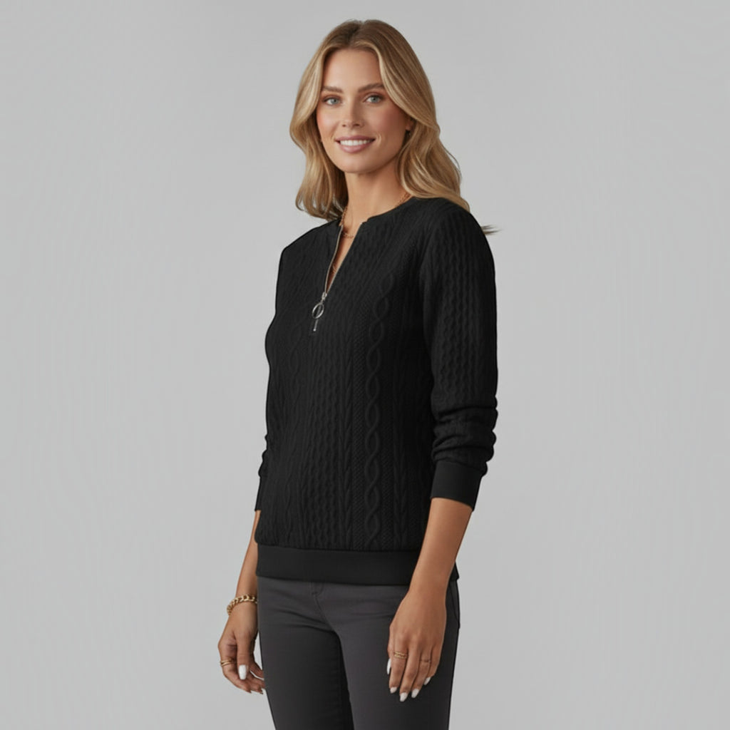 Ellmont London | Women's Quarter Zip Cable Knit Sweater for Everyday Wear