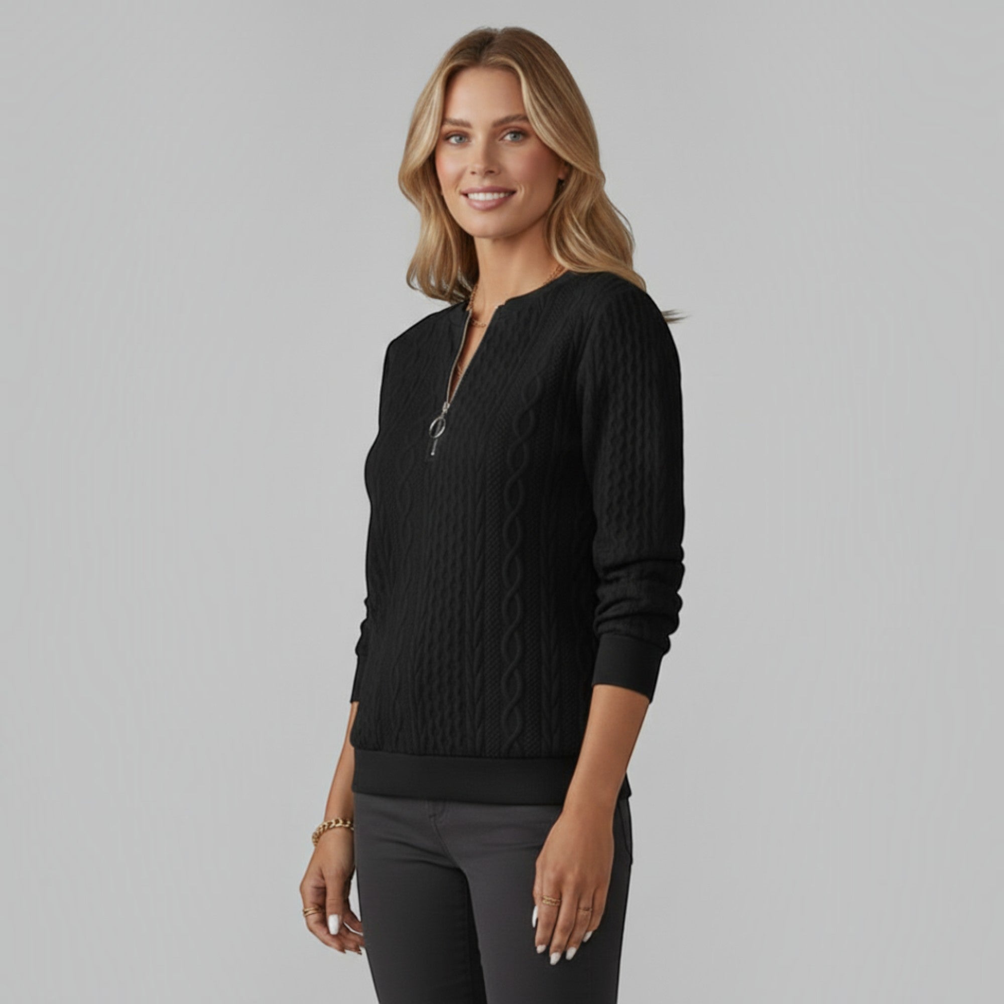 Ellmont London | Women's Quarter Zip Cable Knit Sweater for Everyday Wear