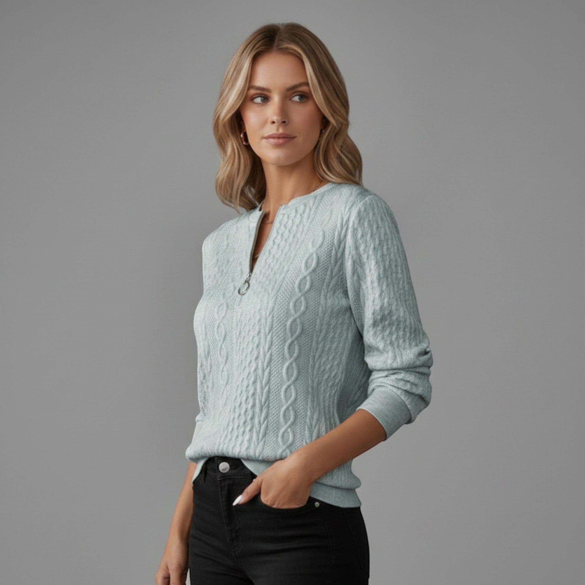 Ellmont London | Women's Quarter Zip Cable Knit Sweater for Everyday Wear