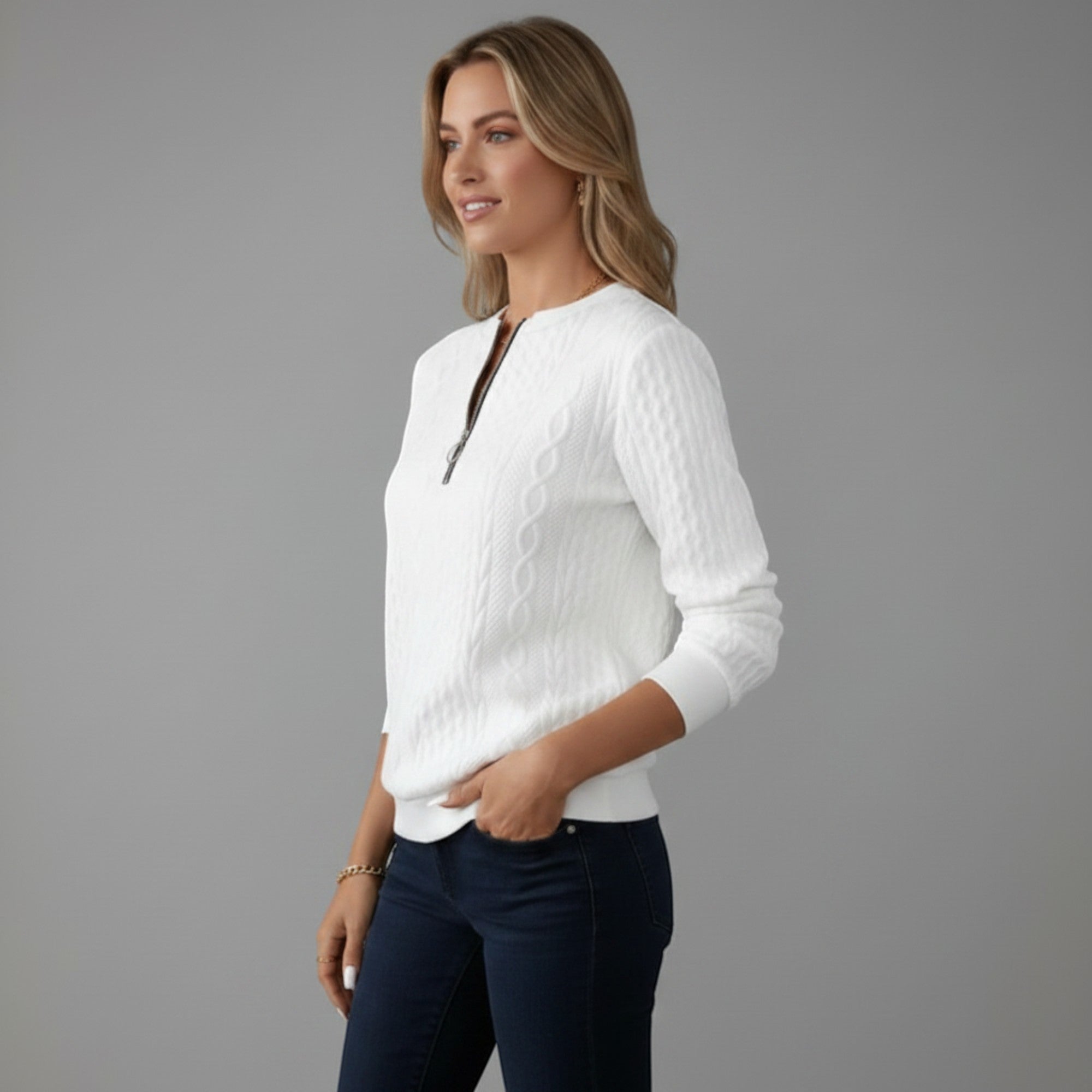 Ellmont London | Women's Quarter Zip Cable Knit Sweater for Everyday Wear