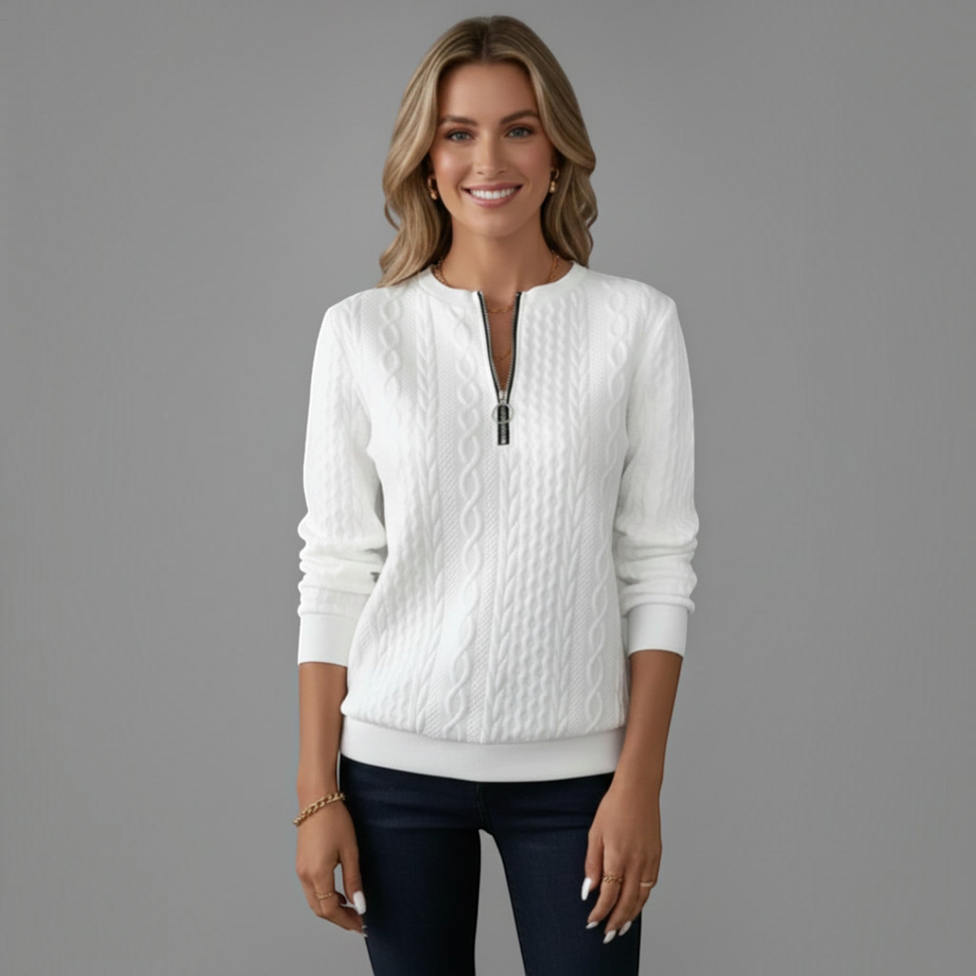 Ivy | Women's Quarter Zip Cable Knit Sweater for Everyday Wear