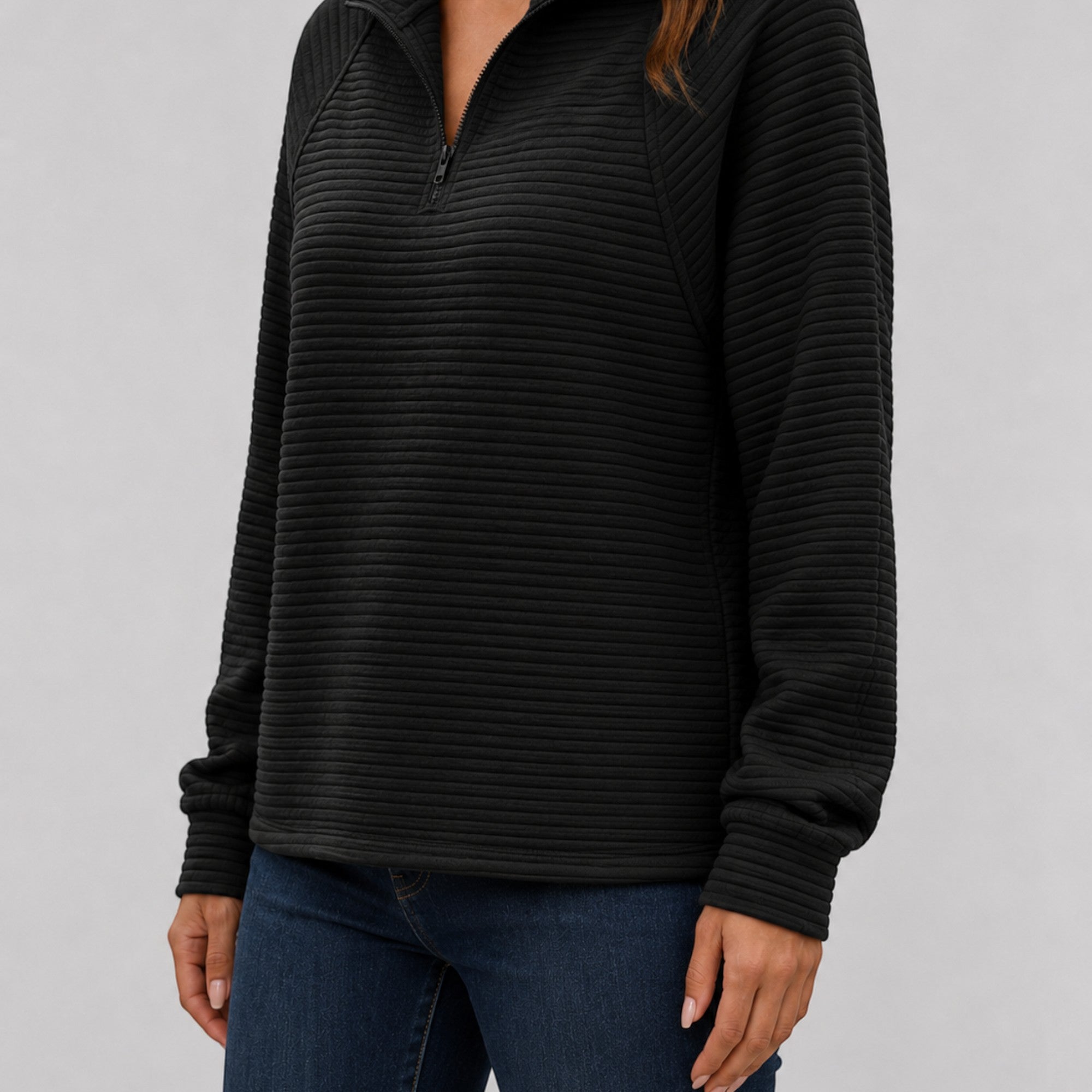 Ellmont London | Women's Ribbed Quarter-Zip Sweater Relaxed Fit Everyday Wear