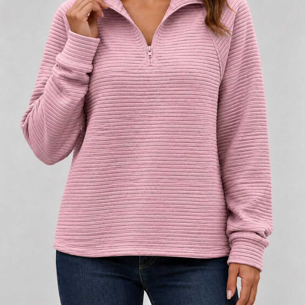 Ellmont London | Women's Ribbed Quarter-Zip Sweater Relaxed Fit Everyday Wear