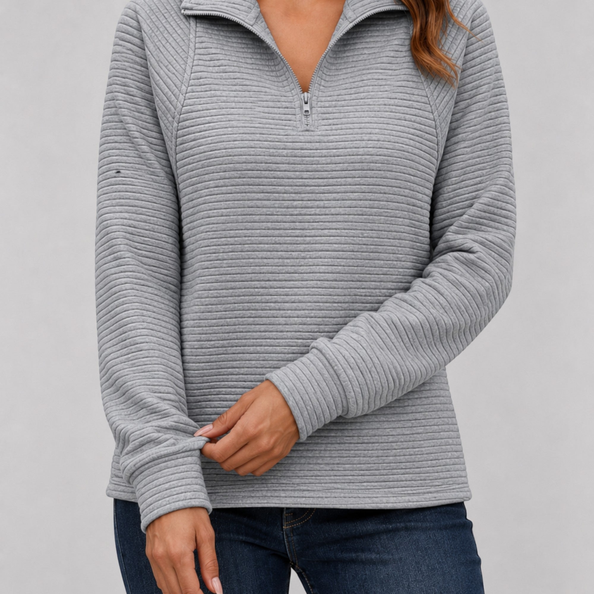 Elsie | Women's Ribbed Quarter-Zip Sweater Relaxed Fit Everyday Wear