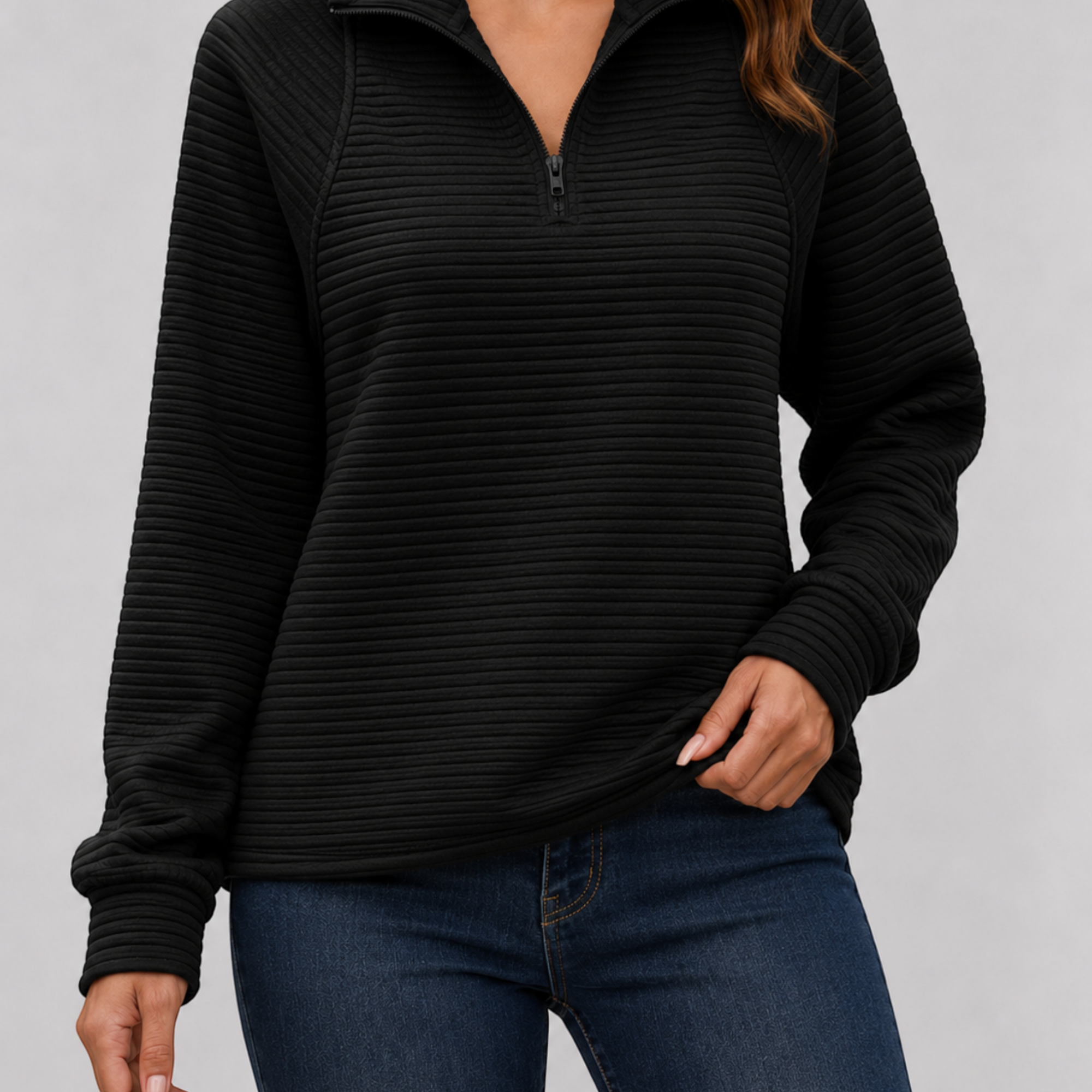 Elsie | Women's Ribbed Quarter-Zip Sweater Relaxed Fit Everyday Wear