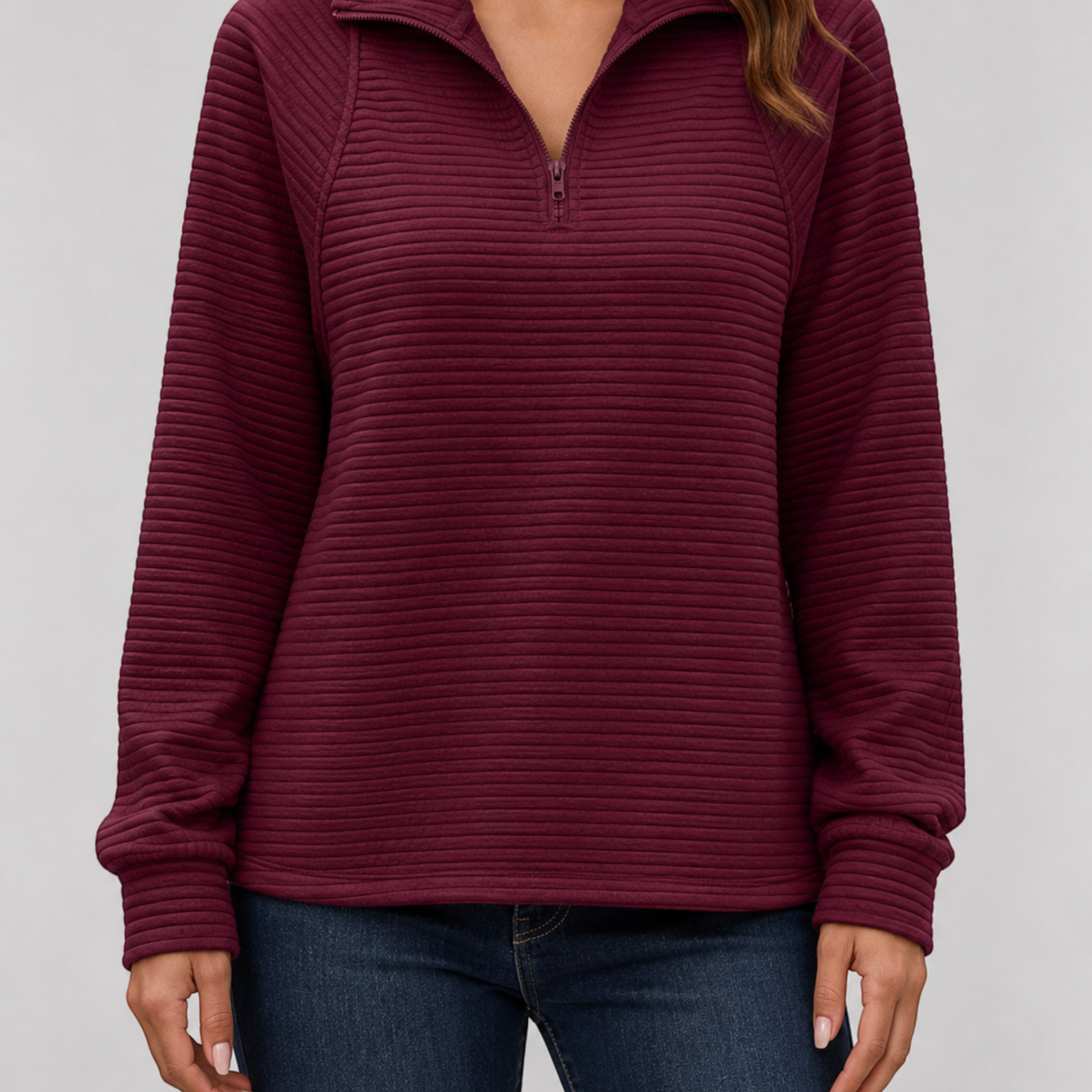 Elsie | Women's Ribbed Quarter-Zip Sweater Relaxed Fit Everyday Wear