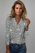 Natasha | Women’s Sequin V-Neck Long Sleeve Jumper