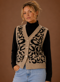 Adele | Leopard Print Sweater Vest for Women - Button Front