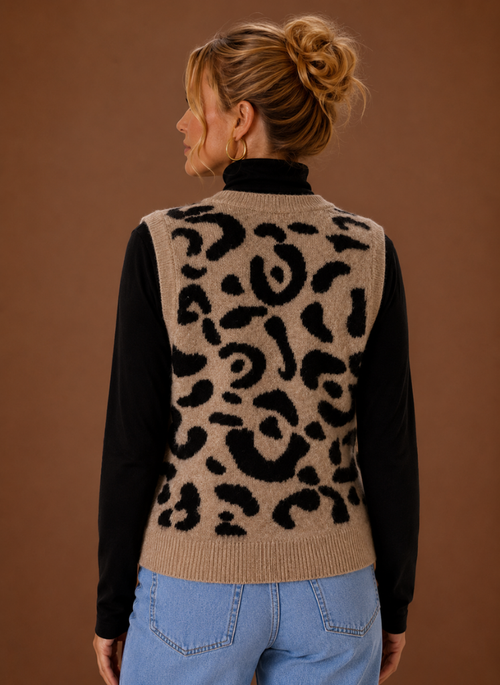 Adele | Leopard Print Sweater Vest for Women - Button Front