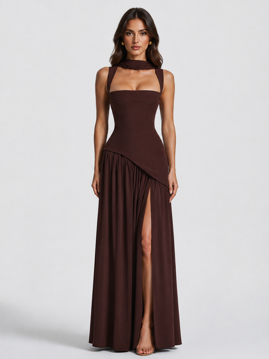 Women's Sculpted Satin Maxi Dress – Draped Evening Dress