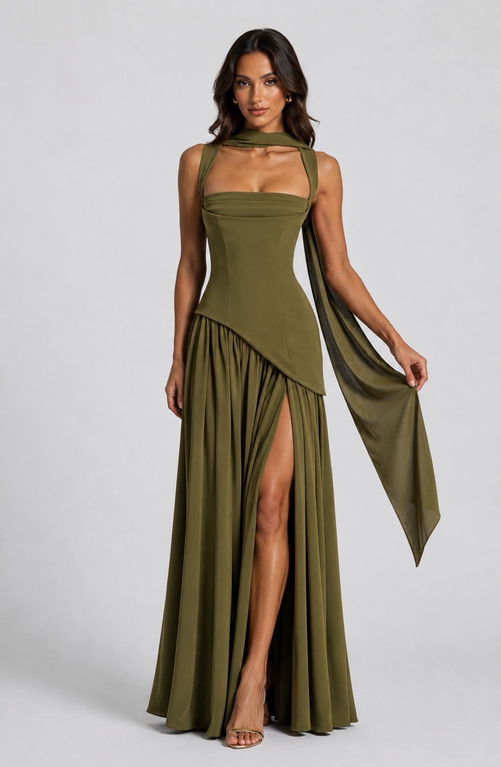 Women's Sculpted Satin Maxi Dress – Draped Evening Dress