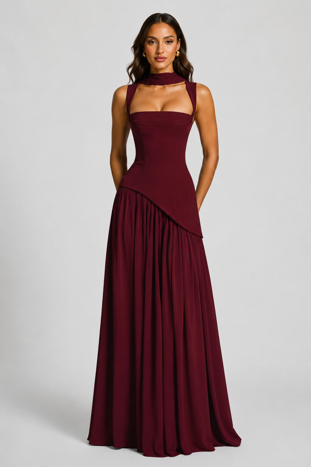 Women's Sculpted Satin Maxi Dress – Draped Evening Dress