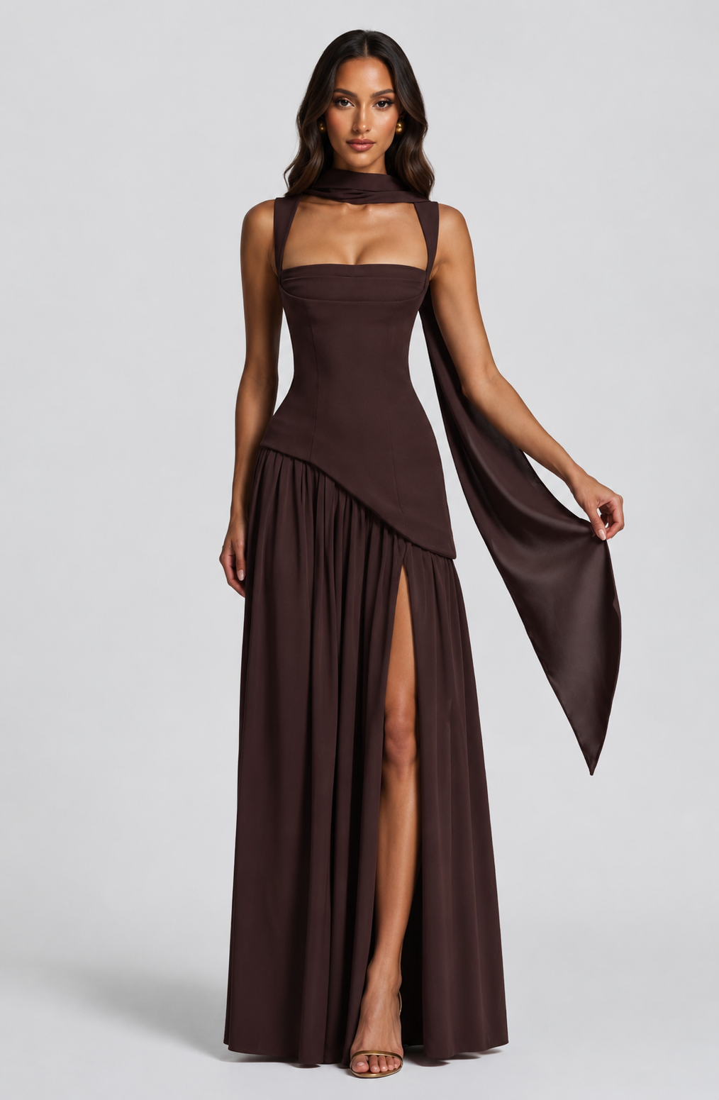 Women's Sculpted Satin Maxi Dress – Draped Evening Dress