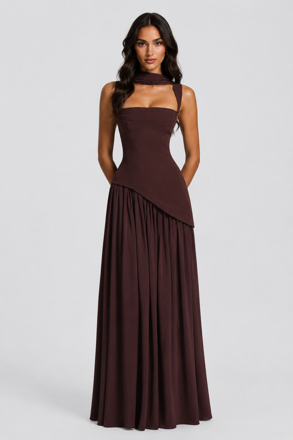 Women's Sculpted Satin Maxi Dress – Draped Evening Dress