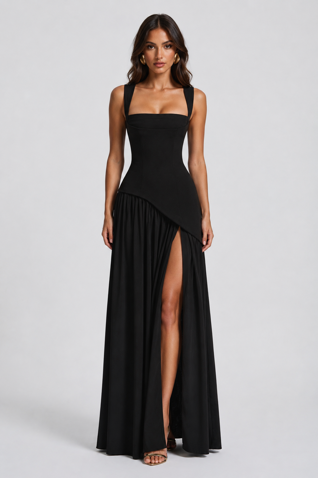 Women's Sculpted Satin Maxi Dress – Draped Evening Dress