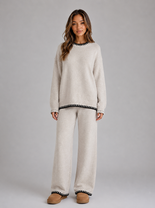 Women's Knitted Co-Ord Set – Relaxed Jumper and Wide Leg Trousers