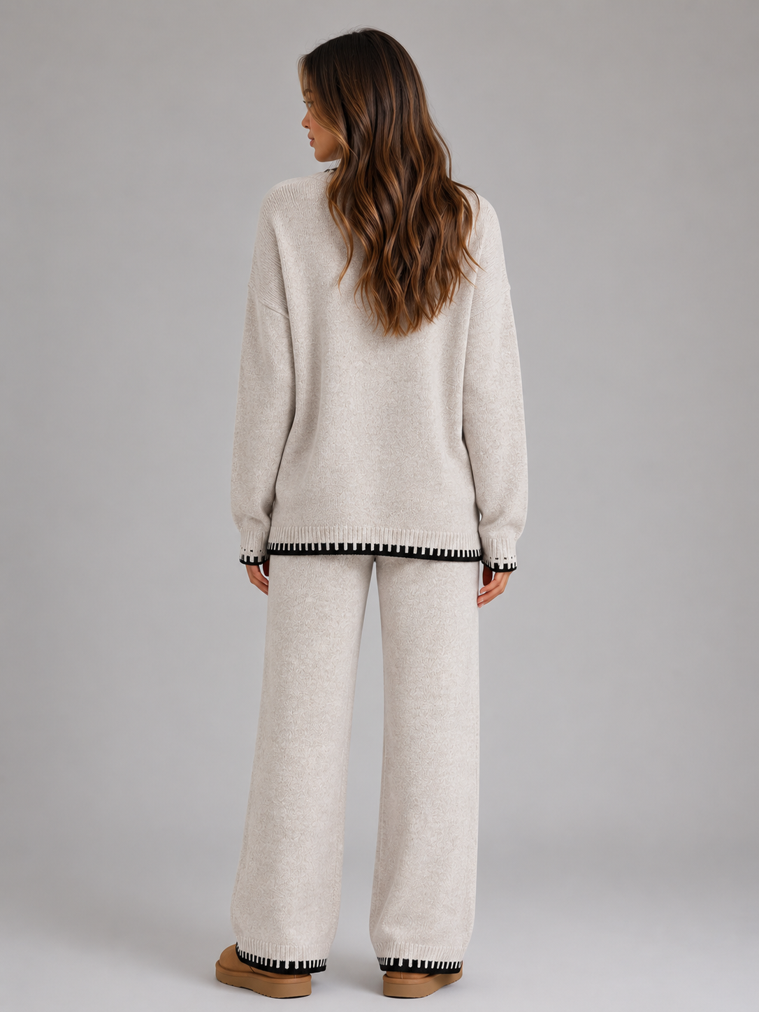 Women's Knitted Co-Ord Set – Relaxed Jumper and Wide Leg Trousers