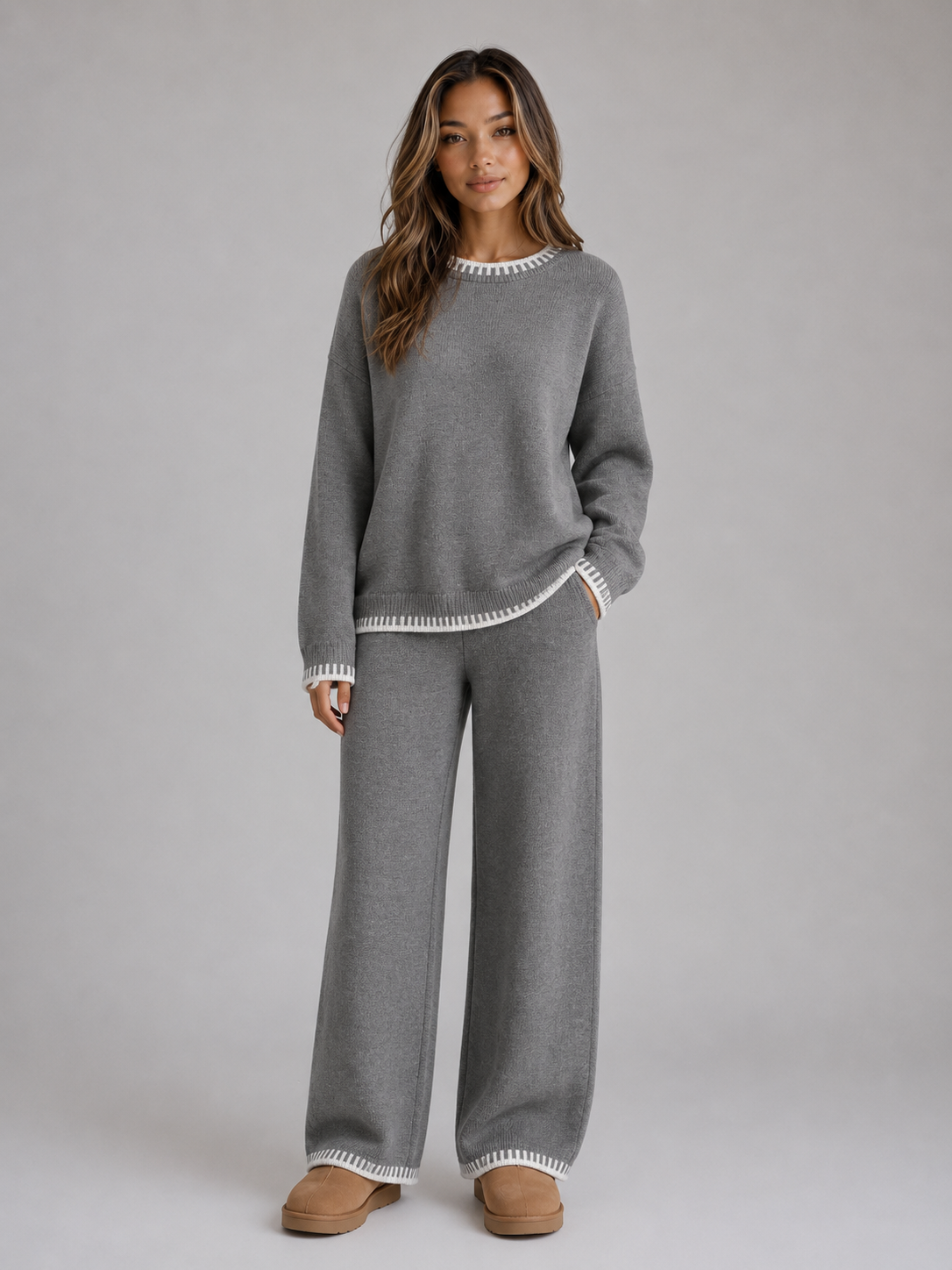 Women's Knitted Co-Ord Set – Relaxed Jumper and Wide Leg Trousers