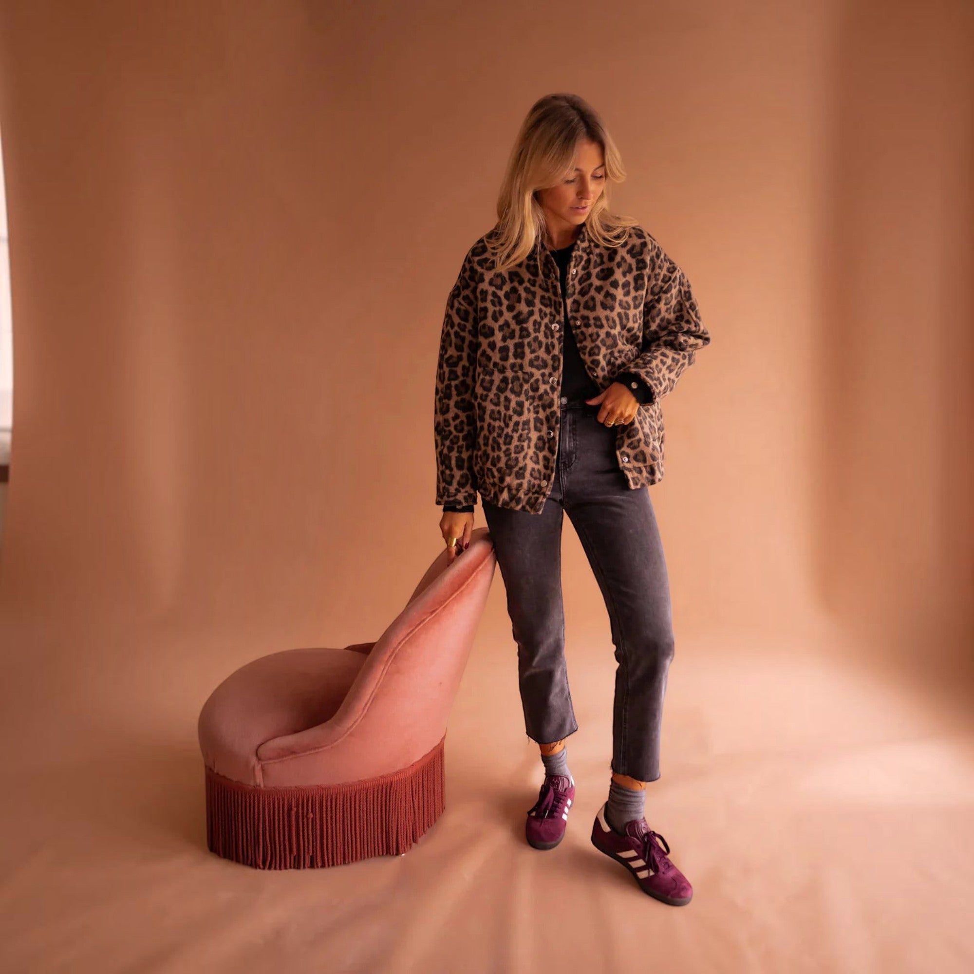 Ellmont London | Women's Casual Leopard Print Bomber Jacket with Front Pockets
