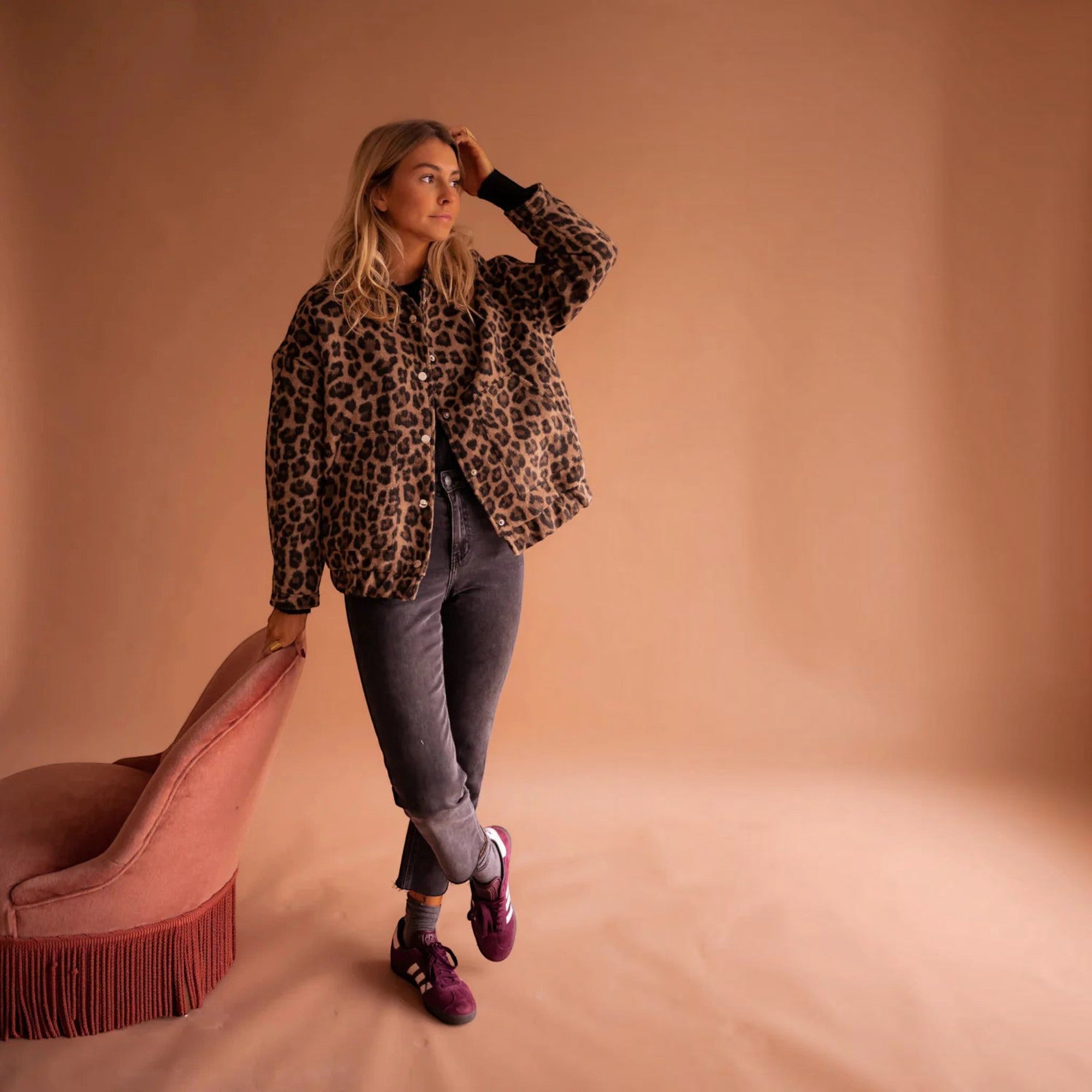 Ellmont London | Women's Casual Leopard Print Bomber Jacket with Front Pockets