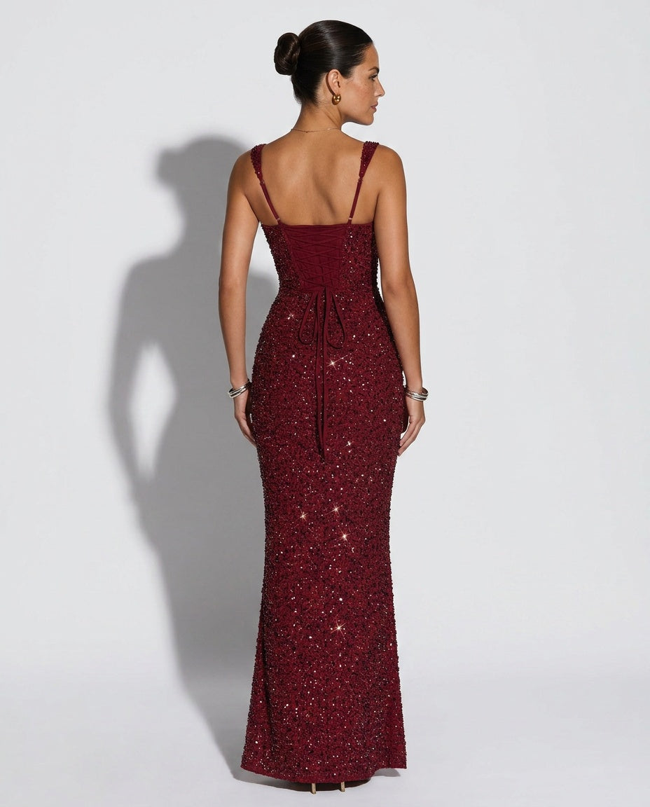 Women's Sleeveless Sequin Maxi Dress – Floor Length Evening Dress