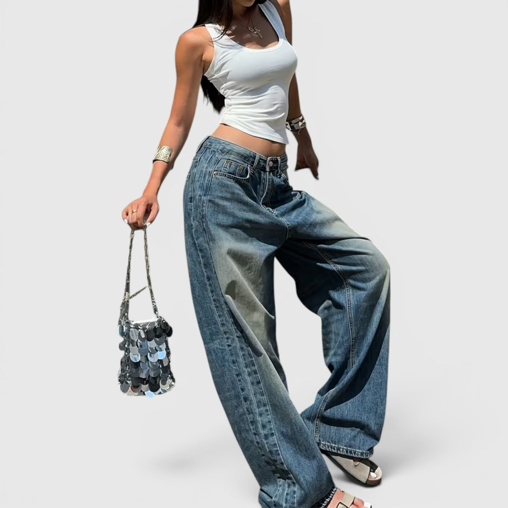 Ellmont London | Women's Oversized Baggy Jeans Straight Leg Casual Floor Length Pants