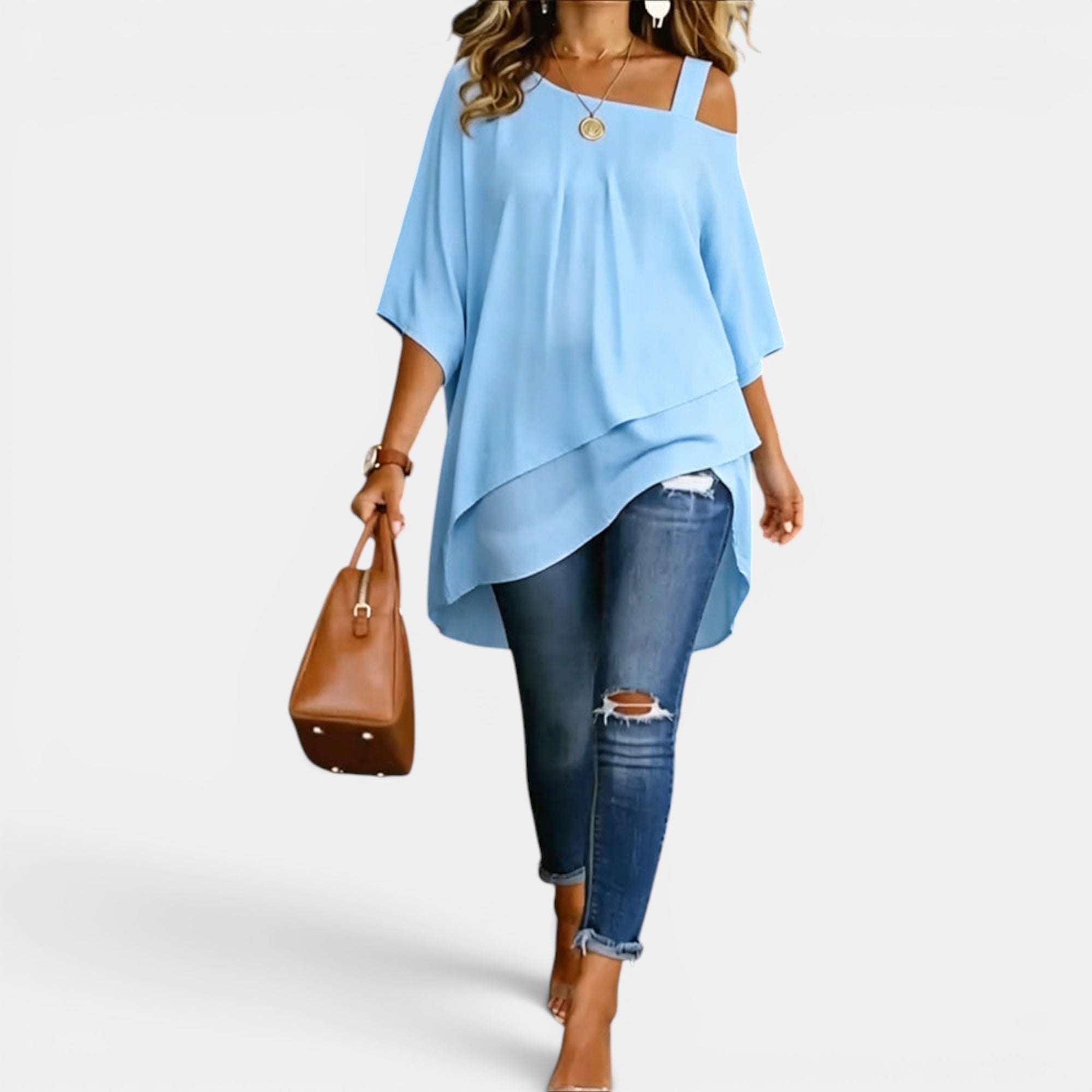 Ellmont London | Women's Cold Shoulder Asymmetric Tunic Top