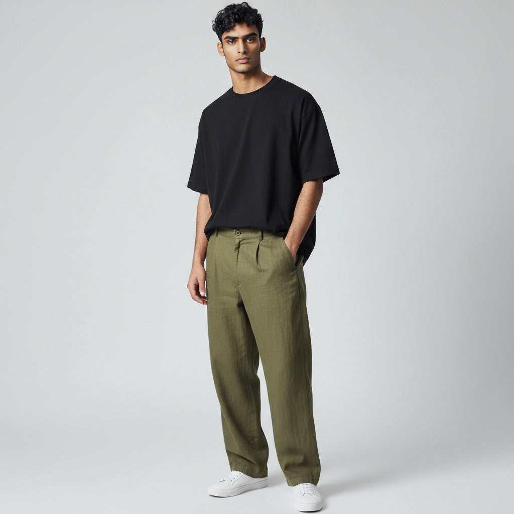 Ellmont London | Men’s Casual Wide Leg Drawstring Summer Linen Trousers