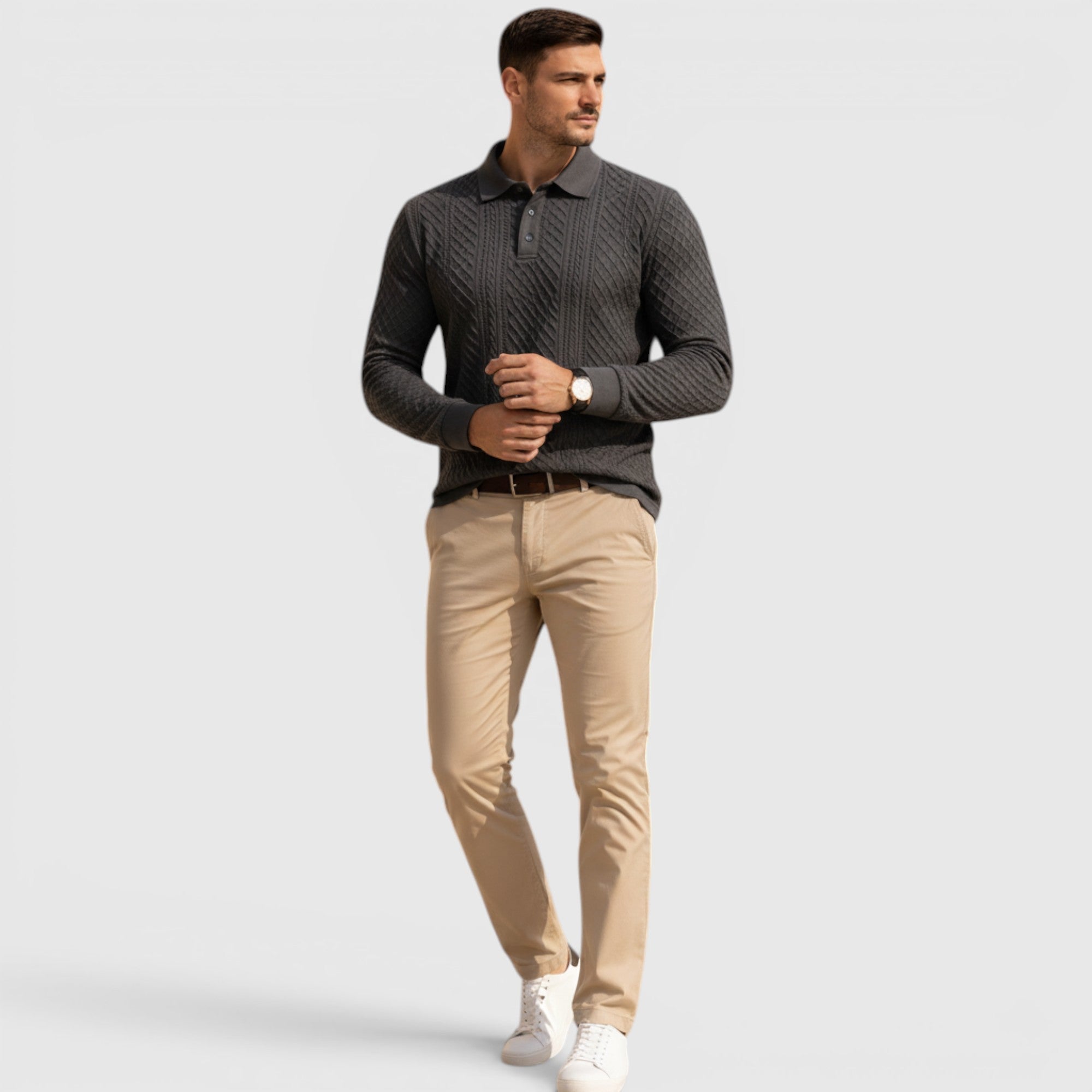 Karl | Men's Long Sleeve Jacquard Polo Shirt Crewneck Sweater Look