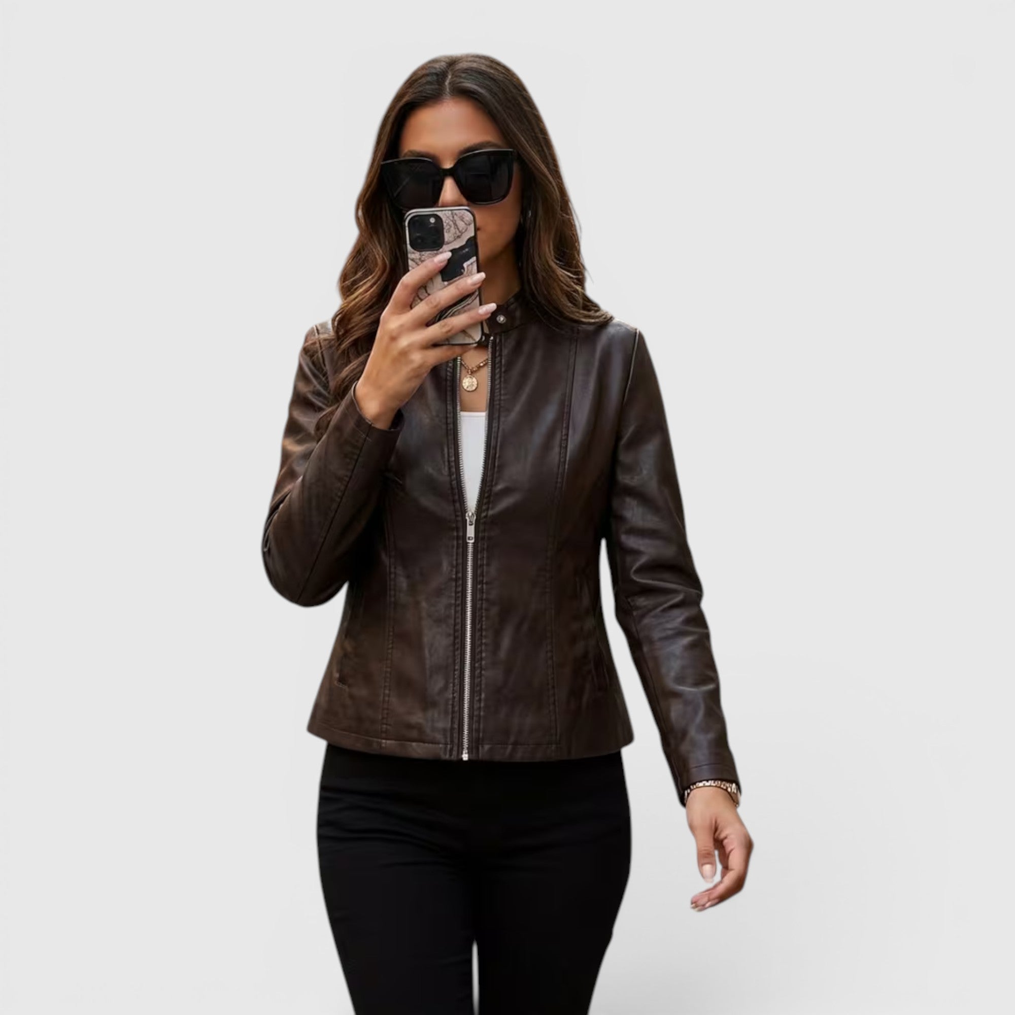 Ellmont London | Leather Jacket Women's Full Zip Stand Collar Casual Outerwear