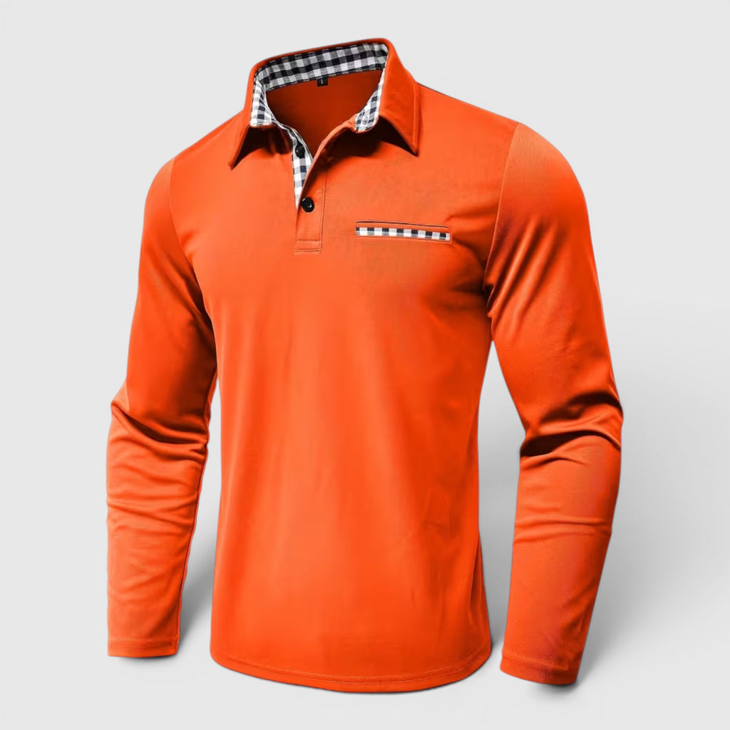 Ellmont London | Men's Polo Longsleeve V-Neck Sweater Quick-Dry Plaid Shirt