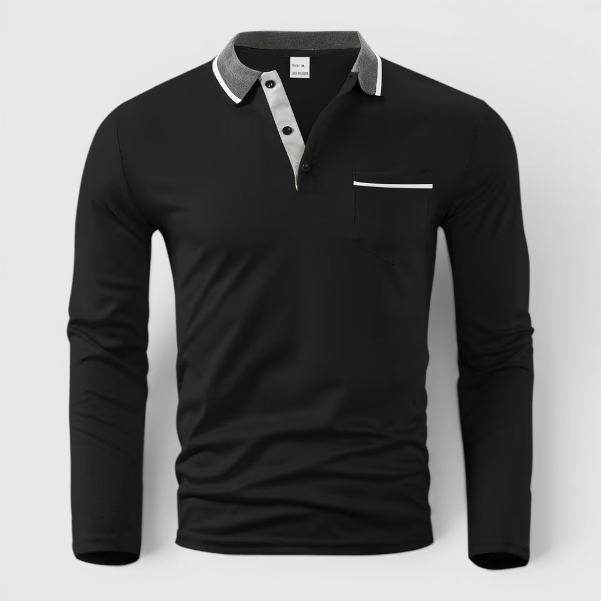 Ellmont London | Men's Long Sleeve Polo Shirt Contrast Collar Regular Fit Button Up