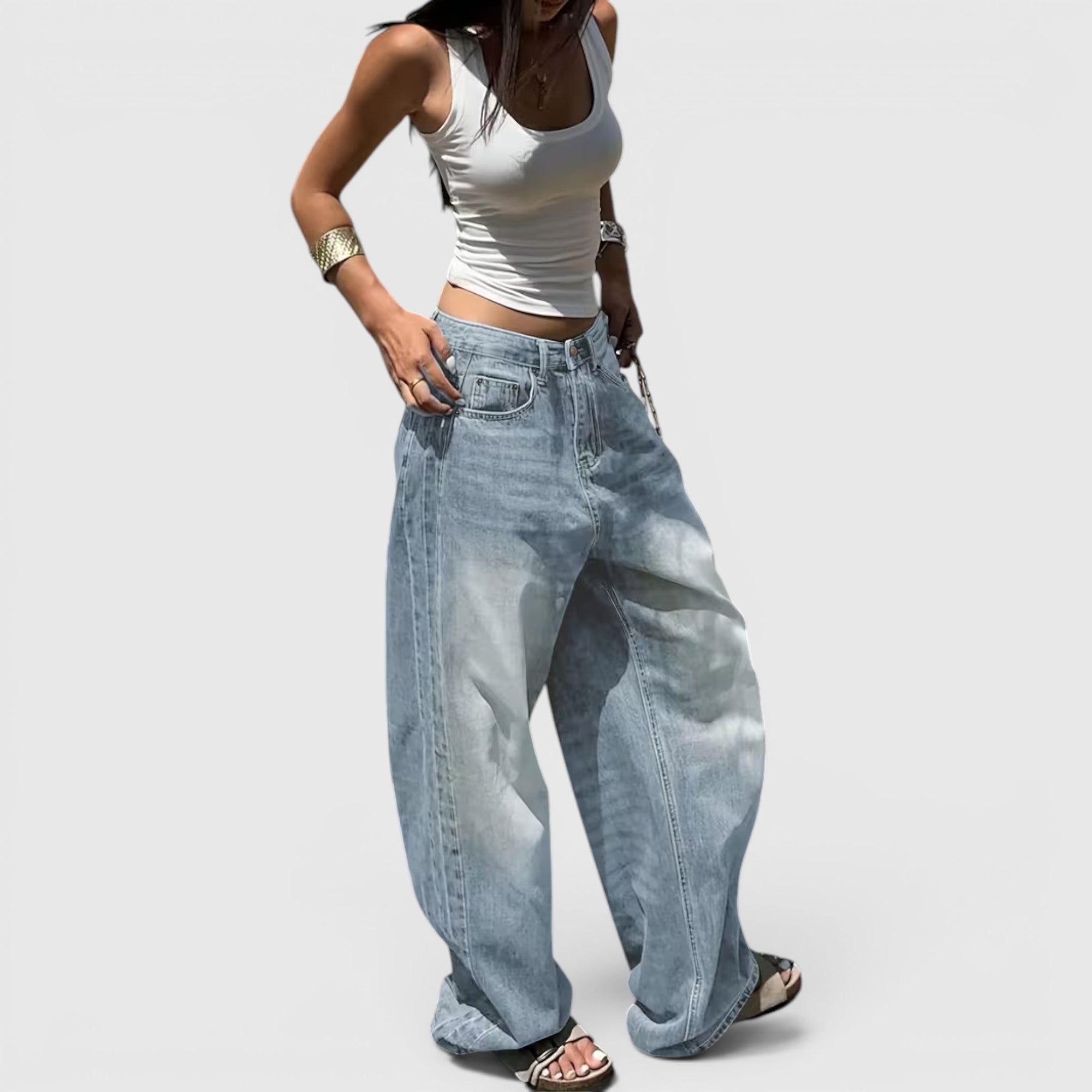 Ellmont London | Women's Oversized Baggy Jeans Straight Leg Casual Floor Length Pants