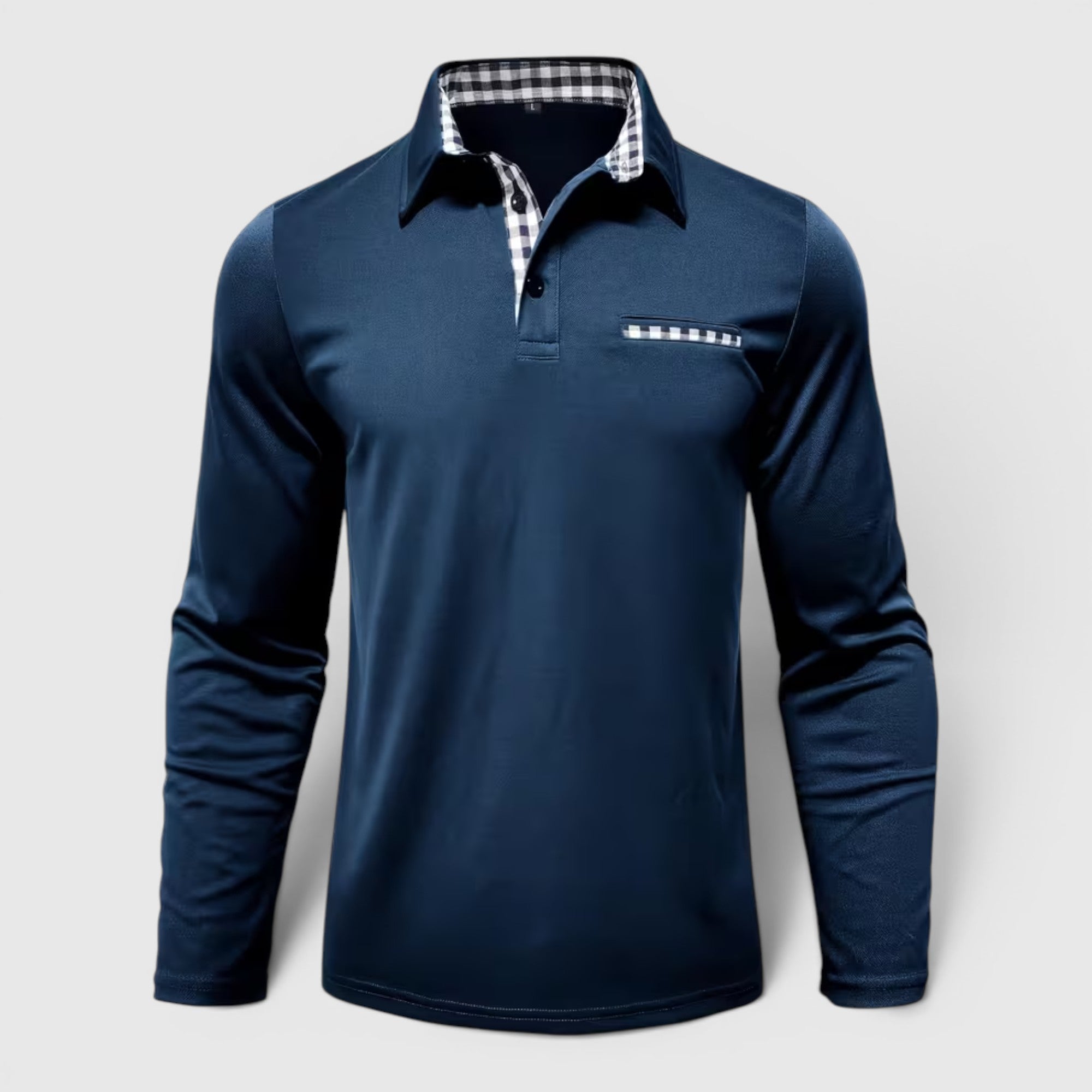 Ellmont London | Men's Polo Longsleeve V-Neck Sweater Quick-Dry Plaid Shirt