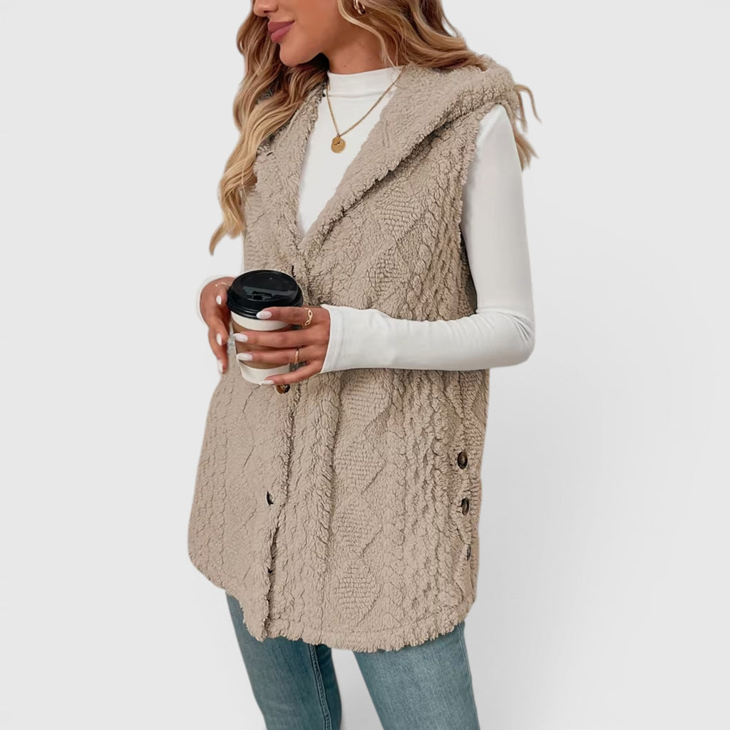 Ellmont London | Women's Warm Vest Button Front Hooded Outerwear