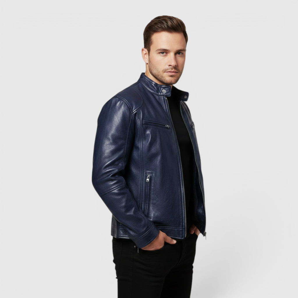 Ellmont London | Men's Leather Jacket Premium Leather Zip Front Classic Fit
