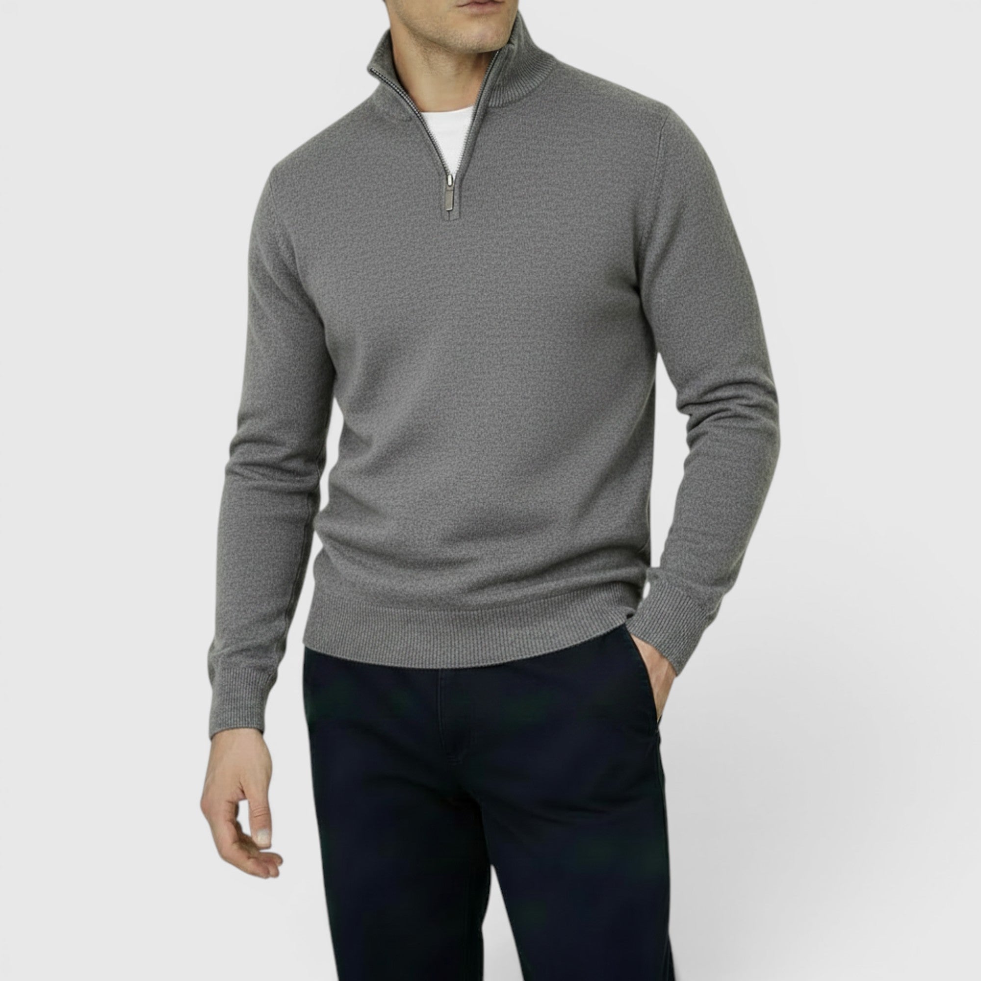 Ellmont London | Men's Pure Cashmere Zip-Up Sweater Funnel Neck Knit