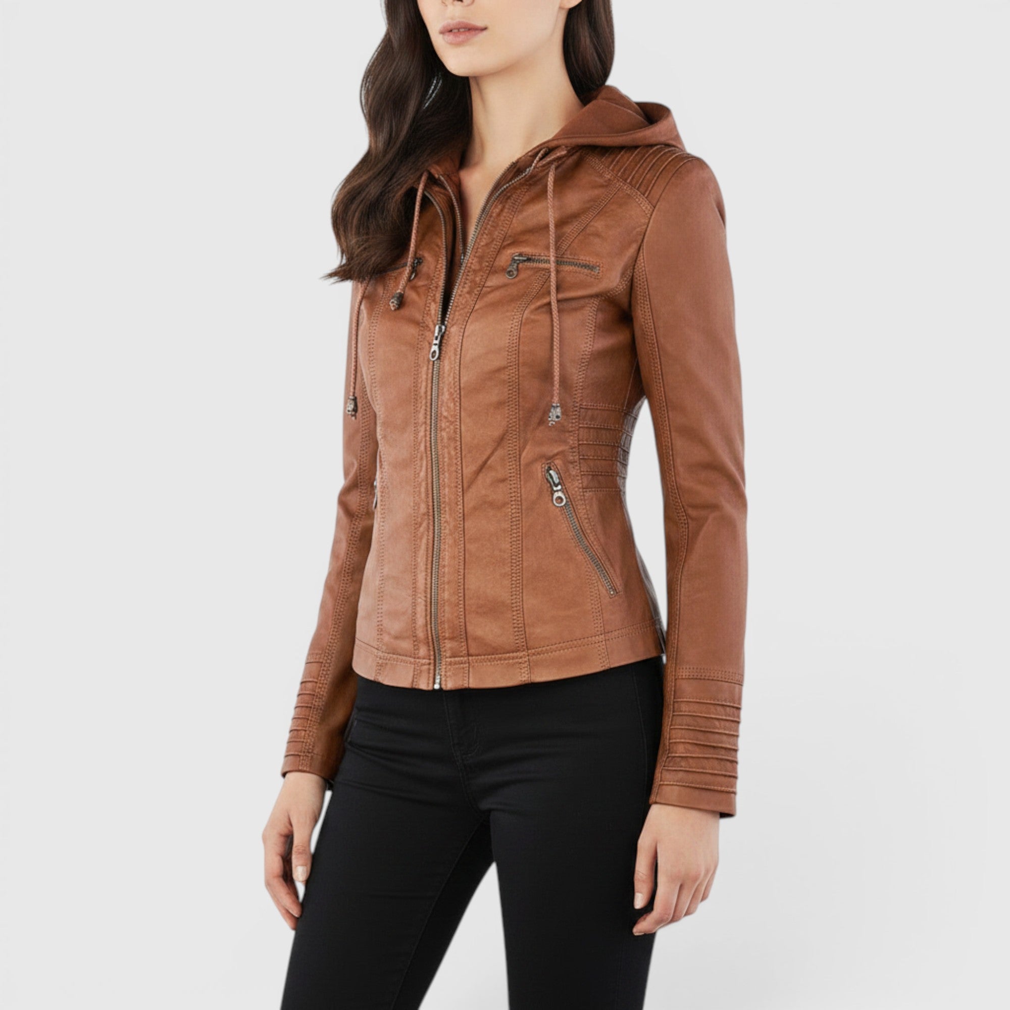 Ellmont London | Women's Warm Leather Jacket Tailored Zip Front Casual Coat