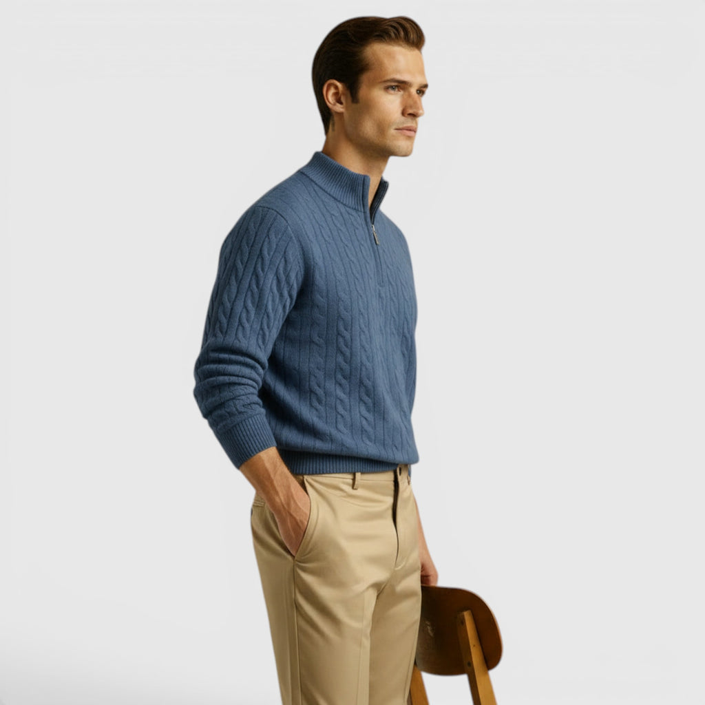 Ellmont London | Men's Premium Cashmere Half Zip Pullover Warm Knit Sweater