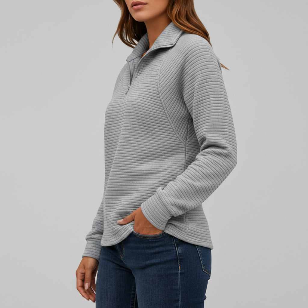 Ellmont London | Women's Ribbed Quarter-Zip Sweater Relaxed Fit Everyday Wear