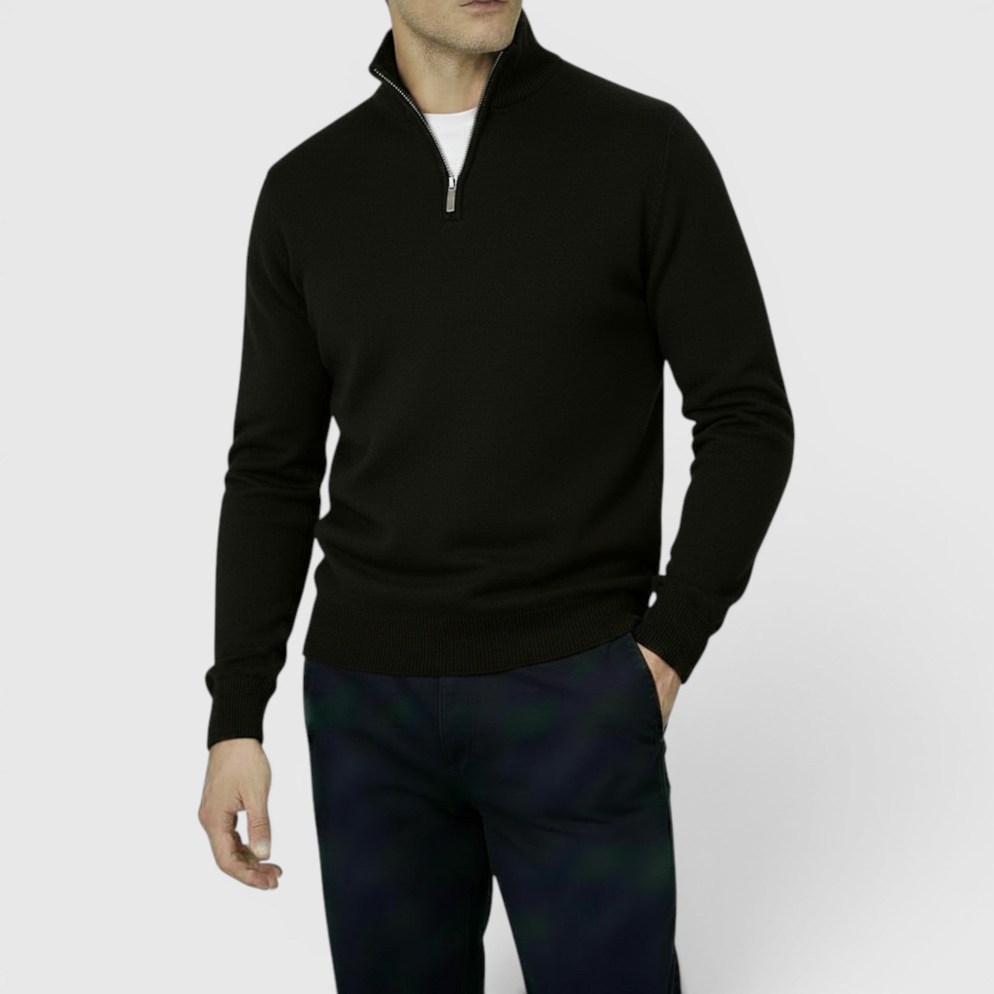 Ellmont London | Men's Pure Cashmere Zip-Up Sweater Funnel Neck Knit