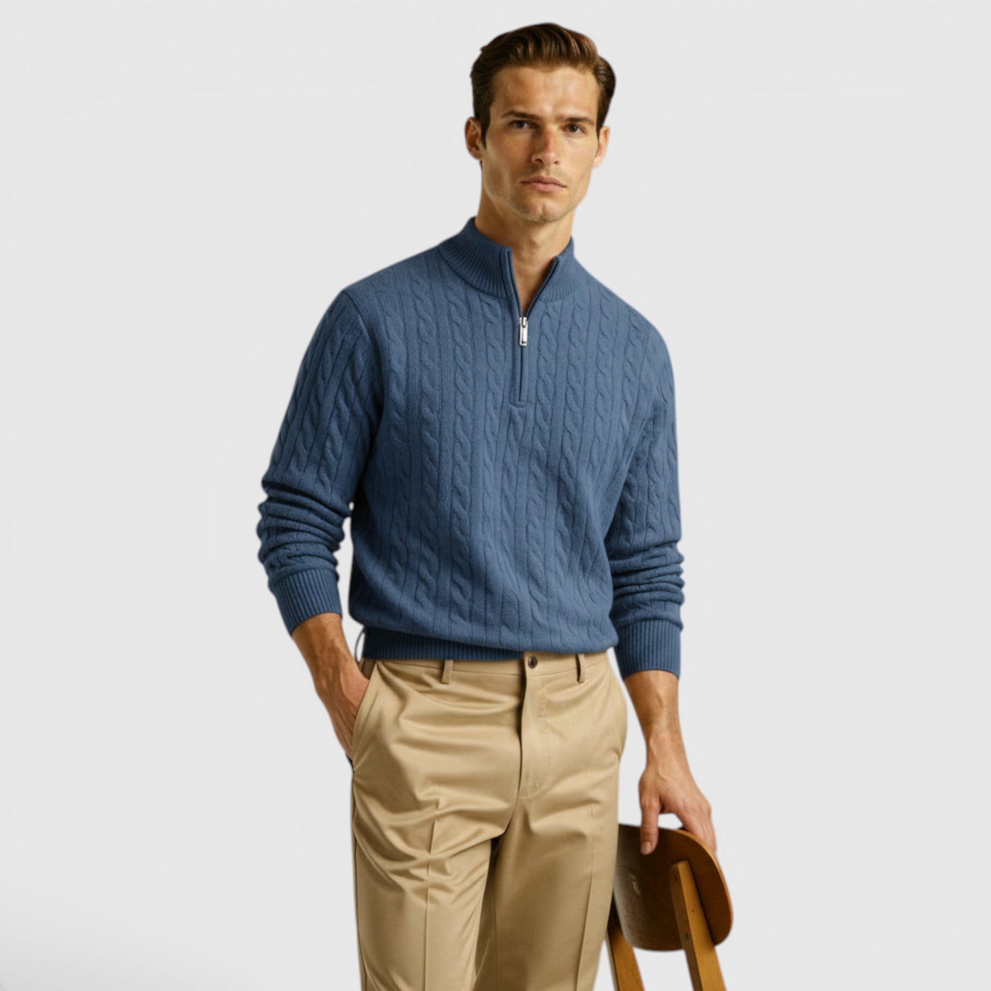 Liam | Men's Premium Cashmere Half Zip Pullover Warm Knit Sweater