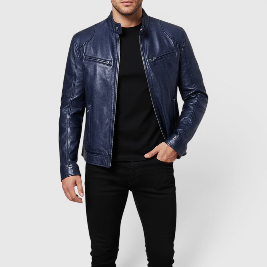 Ellmont London | Men's Leather Jacket Premium Leather Zip Front Classic Fit