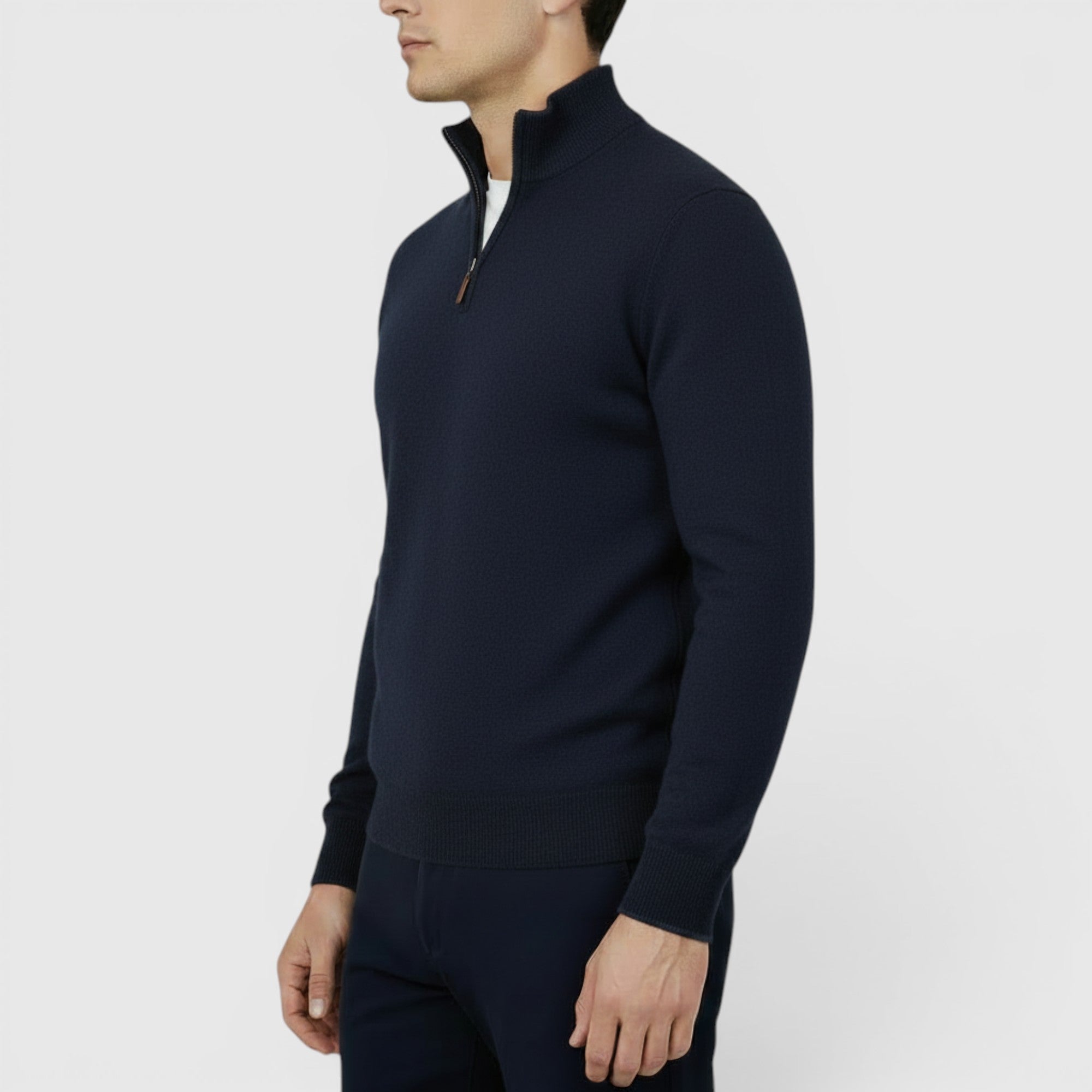 Ellmont London | Men's Pure Cashmere Zip-Up Sweater Funnel Neck Knit