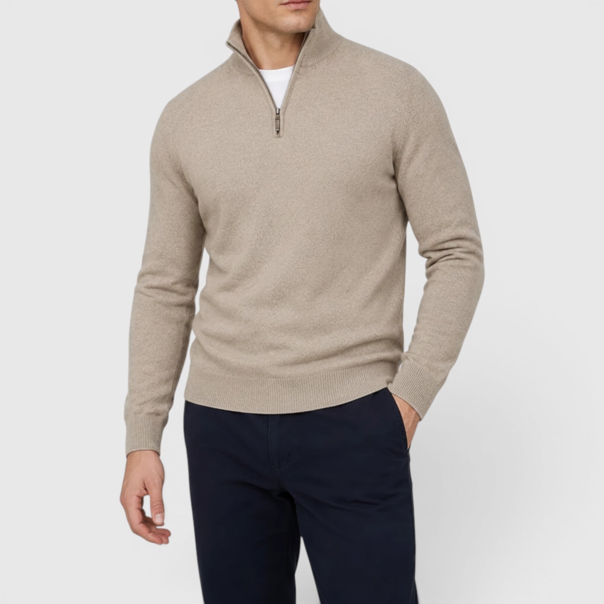 Ellmont London | Men's Pure Cashmere Zip-Up Sweater Funnel Neck Knit